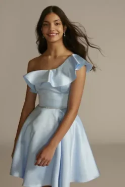 One Shoulder Ruffled Damas Dress -Kelly Shop WBM3057 SKYBLUE DAMAS PROD1 118