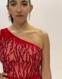 Sequin Lace One Shoulder Sheath Gown -Kelly Shop WBM3087 PDP