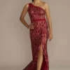 Sequin Lace One Shoulder Sheath Gown