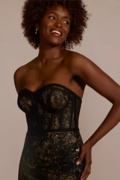 Strapless Corset Gown With Tulle Trumpet Skirt -Kelly Shop WBM3095 BLACK PRTY PROD4 115