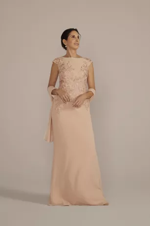 Floral Embroidered Chiffon Gown With Shawl 1 Floral Embroidered Chiffon Gown With Shawl