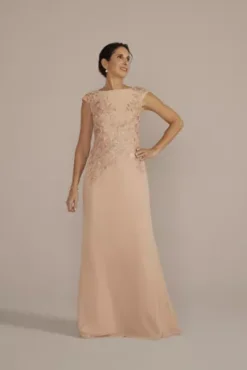 Floral Embroidered Chiffon Gown With Shawl 7 Floral Embroidered Chiffon Gown With Shawl -Kelly Shop WBM3097 SAND MOB PROD4 086