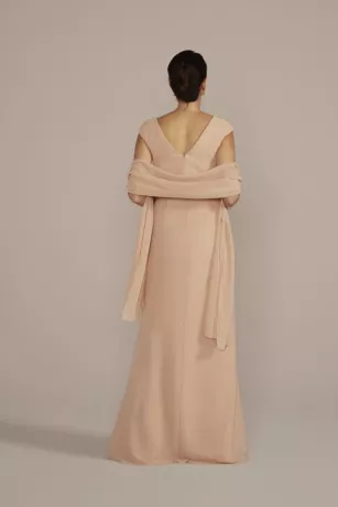 Floral Embroidered Chiffon Gown With Shawl 2 Floral Embroidered Chiffon Gown With Shawl - Image 2