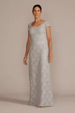 Short Sleeve Sequin Lace Sheath Gown