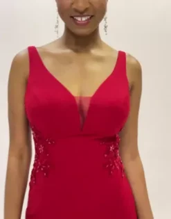 Crepe Sheath Gown With Side Illusion And Slit -Kelly Shop WBM3126 PDP