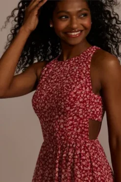 Floral Printed Chiffon A-Line 5 Floral Printed Chiffon A-Line -Kelly Shop WBM3148 REDMULTI PRTY PROD4 068