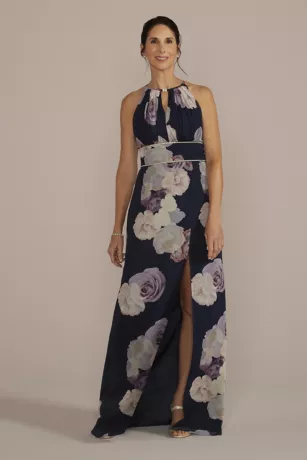 High-Neck Floral A-Line Gown With Keyholes 1 High-Neck Floral A-Line Gown With Keyholes