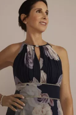 High-Neck Floral A-Line Gown With Keyholes 7 High-Neck Floral A-Line Gown With Keyholes -Kelly Shop WBM3178 NAVYMULTI MOB PROD4 087