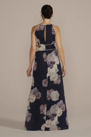 High-Neck Floral A-Line Gown With Keyholes 2 High-Neck Floral A-Line Gown With Keyholes - Image 2