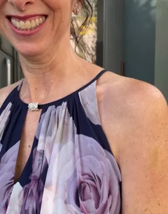 High-Neck Floral A-Line Gown With Keyholes 4 High-Neck Floral A-Line Gown With Keyholes - Image 4