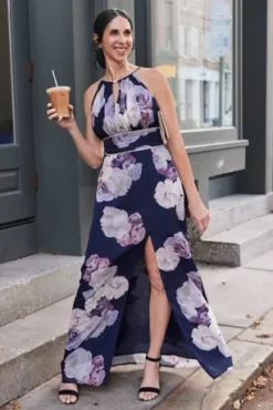 High-Neck Floral A-Line Gown With Keyholes 9 High-Neck Floral A-Line Gown With Keyholes -Kelly Shop WBM3178 PDP Crop FEB6 1920x2880