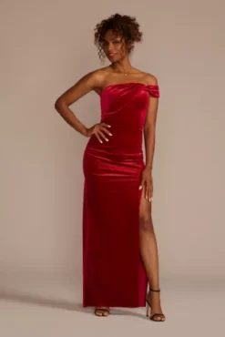 One-Shoulder Sparkle Velvet Sheath With Slit