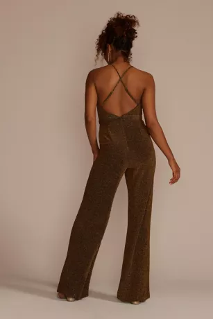 Metallic Tie-Waist Jumpsuit With Crisscross Back 2 Metallic Tie-Waist Jumpsuit With Crisscross Back - Image 2