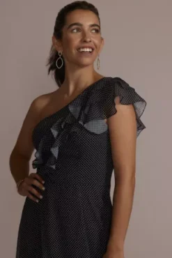 Polka Dot One-Shoulder Ruffle A-Line Dress -Kelly Shop WBM3183V1 BLKMULTI PRTY PROD9 990