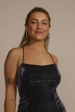 Dotted Iridescent Lace-Up Back Short Dress 6 Dotted Iridescent Lace-Up Back Short Dress -Kelly Shop WBM3220 MULTI HC PROD7 086