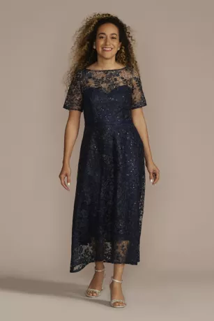 Short Sleeve Illusion Lace High-Low Dress 1 Short Sleeve Illusion Lace High-Low Dress