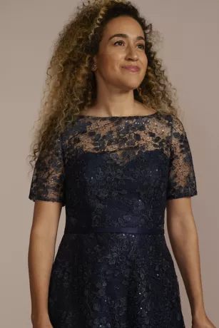 Short Sleeve Illusion Lace High-Low Dress 3 Short Sleeve Illusion Lace High-Low Dress - Image 3