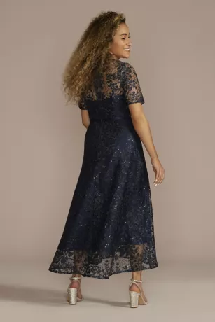 Short Sleeve Illusion Lace High-Low Dress 2 Short Sleeve Illusion Lace High-Low Dress - Image 2