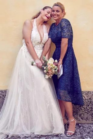 Short Sleeve Illusion Lace High-Low Dress 4 Short Sleeve Illusion Lace High-Low Dress - Image 4