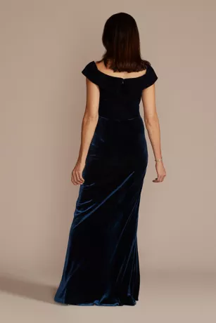 Velvet Off-the-Shoulder Sheath With Ruffle 2 Velvet Off-the-Shoulder Sheath With Ruffle - Image 2