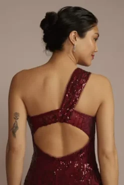 One Shoulder Sequin Sheath With Slit -Kelly Shop WBM3322 RED PRTY PROD6 104