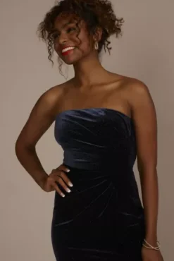 Strapless Glitter Velvet Sheath Dress With Slit 5 Strapless Glitter Velvet Sheath Dress With Slit -Kelly Shop WBM3329V2 NAVY PRTY PROD7 1534