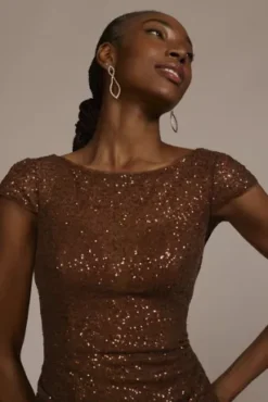 Cap Sleeve Sequin Short Dress -Kelly Shop WBM3336 COPPER PRTY PROD3 101