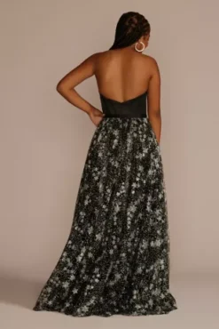 Corset Ball Gown With Star Patterned Glitter Skirt -Kelly Shop WBM3338 BLACK PROD9 PRM 897