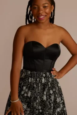 Corset Ball Gown With Star Patterned Glitter Skirt -Kelly Shop WBM3338 BLACK PROD9 PRM 920