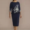 Crepe Peplum Dress With Floral Embroidery