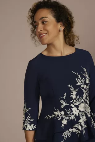 Crepe Peplum Dress With Floral Embroidery 3 Crepe Peplum Dress With Floral Embroidery - Image 3