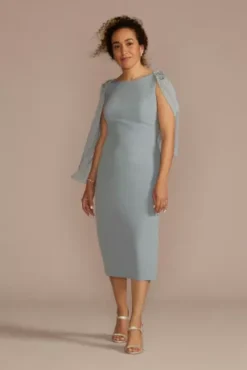 Crepe Tank Sheath With Embroidered Capelet