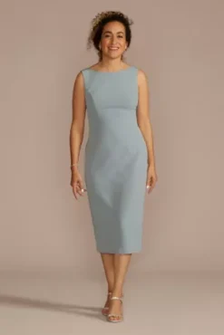 Crepe Tank Sheath With Embroidered Capelet -Kelly Shop WBM3350 DUSTYBLUE MOB PROD6 089