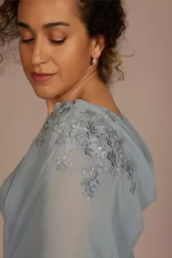 Crepe Tank Sheath With Embroidered Capelet -Kelly Shop WBM3350 DUSTYBLUE MOB PROD6 155