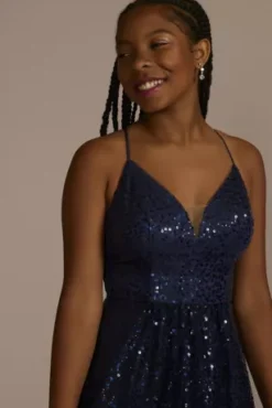 Illusion Plunge Allover Sequin Ball Gown -Kelly Shop WBM3385 NAVY PROD9 PRM 491