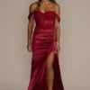 Off-Shoulder Satin Sheath With Embroidered Corset