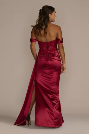 Off-Shoulder Satin Sheath With Embroidered Corset 2 Off-Shoulder Satin Sheath With Embroidered Corset - Image 2