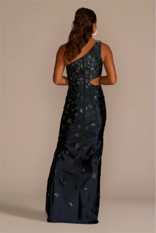 One Shoulder Cut Glass Stretch Satin Sheath 2 One Shoulder Cut Glass Stretch Satin Sheath - Image 2