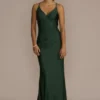 Stretch Satin V-Neck Mermaid Dress With Train