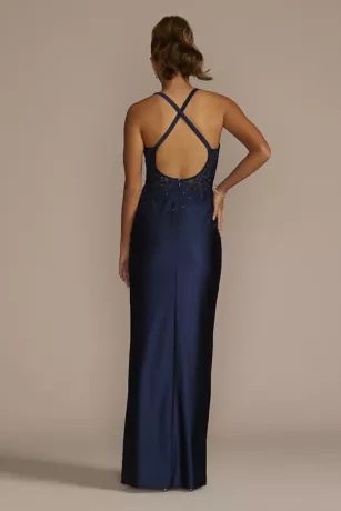 Stretch Satin Sheath With Embroidered Illusion 2 Stretch Satin Sheath With Embroidered Illusion - Image 2