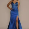 Plunging Pattern Embellished Satin Sheath