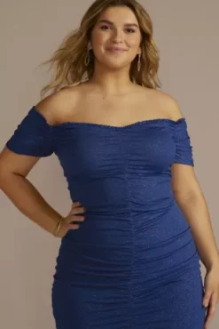 Short Off-the-Shoulder Ruched Glitter Sheath -Kelly Shop WBM3617W BLUMULTI JRPRTY PROD2 1199