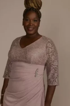 Three-Quarter Sleeve Lace And Mesh Sheath Dress -Kelly Shop WBM3659W QUARTZ MOB PROD10 361