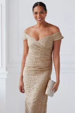 Off-the-Shoulder Stretch Metallic Jacquard Dress -Kelly Shop WBM3663 PDP Crop FEB27 1920x2880