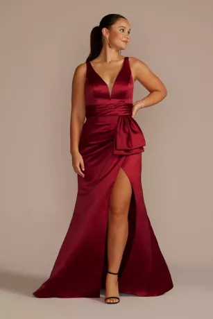 Plunging Satin Tank Sheath Dress With Slit 1 Plunging Satin Tank Sheath Dress With Slit