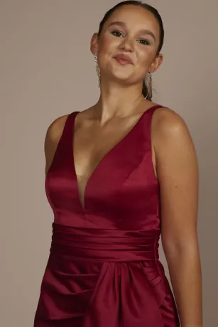 Plunging Satin Tank Sheath Dress With Slit 3 Plunging Satin Tank Sheath Dress With Slit - Image 3