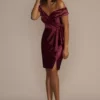 Short Off-the-Shoulder Stretch Satin Ruffle Sheath