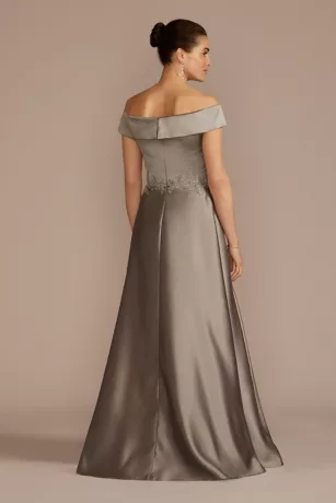 Embroidered Off-the-Shoulder Satin A-Line Dress 2 Embroidered Off-the-Shoulder Satin A-Line Dress - Image 2