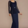 Long Sleeve Lace Peplum Sheath Jacket Dress