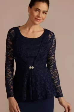 Long Sleeve Lace Peplum Sheath Jacket Dress 7 Long Sleeve Lace Peplum Sheath Jacket Dress -Kelly Shop WBM3697 MARINE MOB PROD3 071